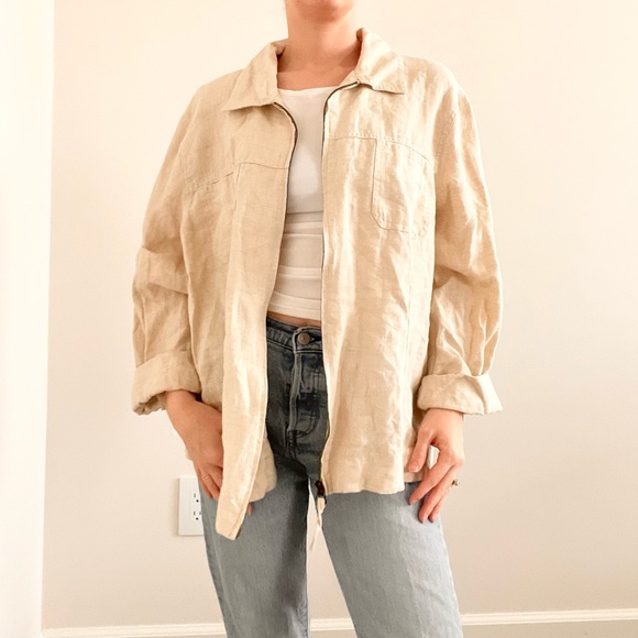Vintage Style & Co Lightweight Beige Linen Zip Jacket - Picture 3 of 6